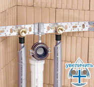 Комплектующие и арматура REHAU для системных решений сетей горячего/холодного водоснабжения - пример крепления